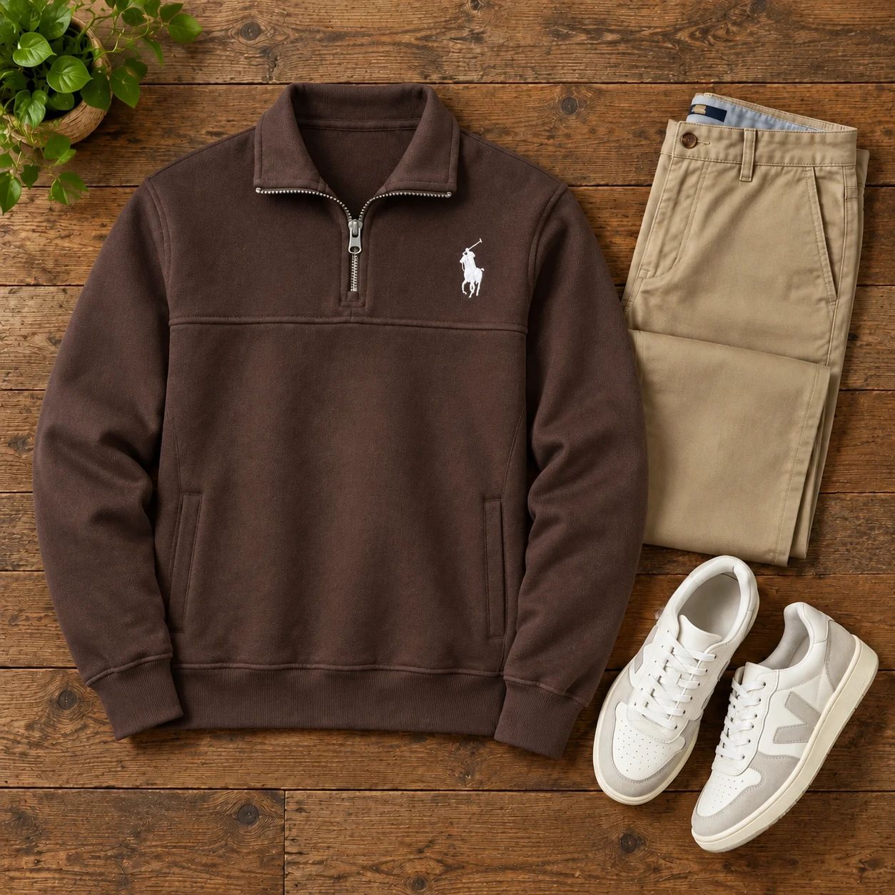 دورس مردانه نیم زیپ سلانیک یقه دار مدل POLO-قهوه ای